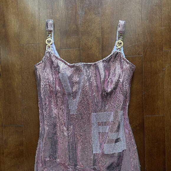 Fendace (Fendi x Versace) Pink Sequin Mesh Dress - Size 38 IT / US 2-4 - Picture 1 of 17